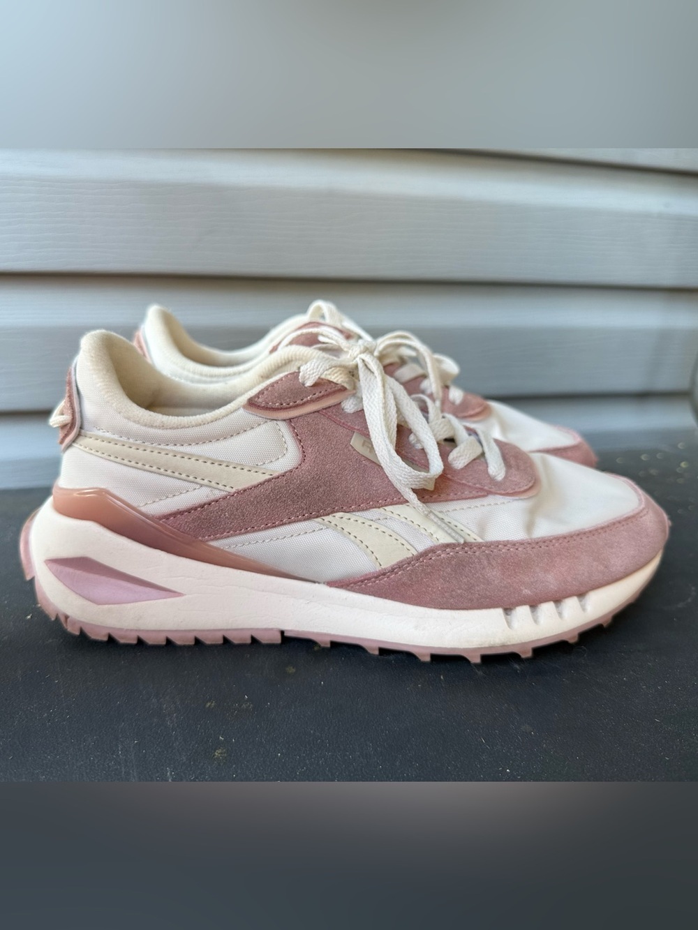Reebok Women’s Pink and Cream Suede-Trim Sneakers